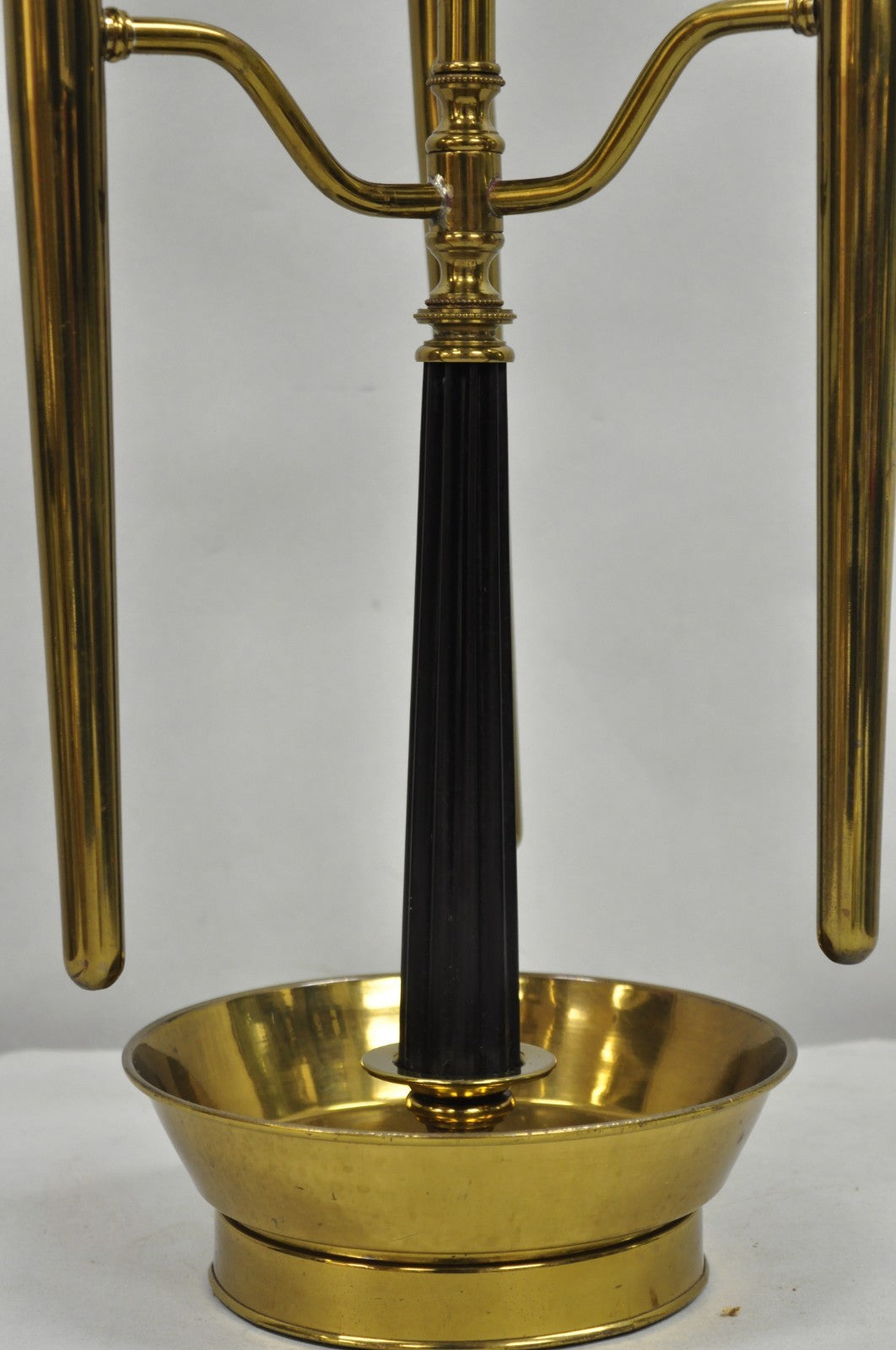 Tommi Parzinger Style Mid Century Modern Tall Brass Hurricane Shade Candelabra