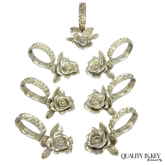 Vintage Princess House Victorian Rose Silver Plated Napkin Rings - 7 Pc Set