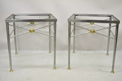 Italian Directoire Maison Jansen Style Brushed Steel & Brass End Tables - a Pair