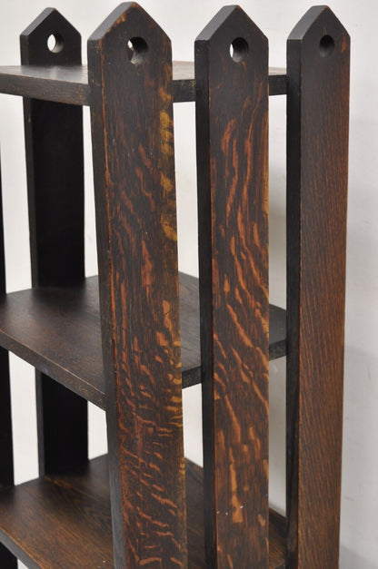 Antique Gunlocke Mission Oak Arts & Crafts 5 Tier Slatted Narrow Open Bookcase