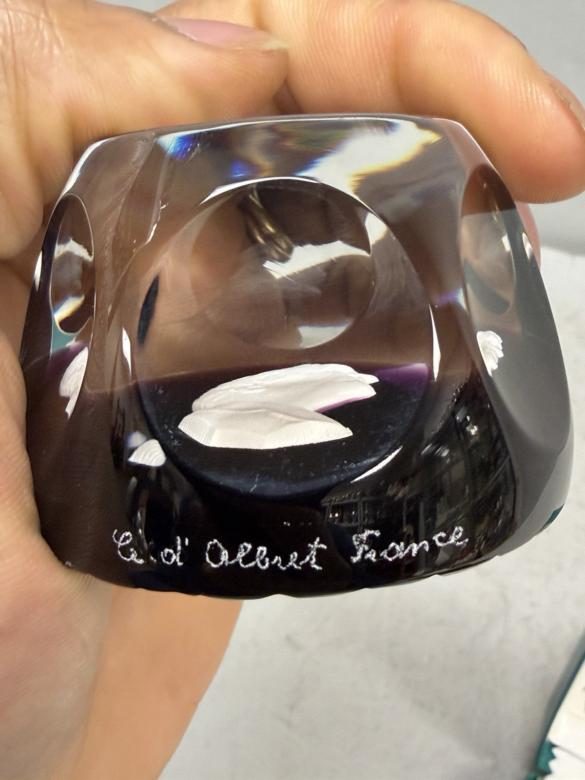 Cristal D'Albret France Franklin D Roosevelt Sulphide Paperweight Faceted Purple