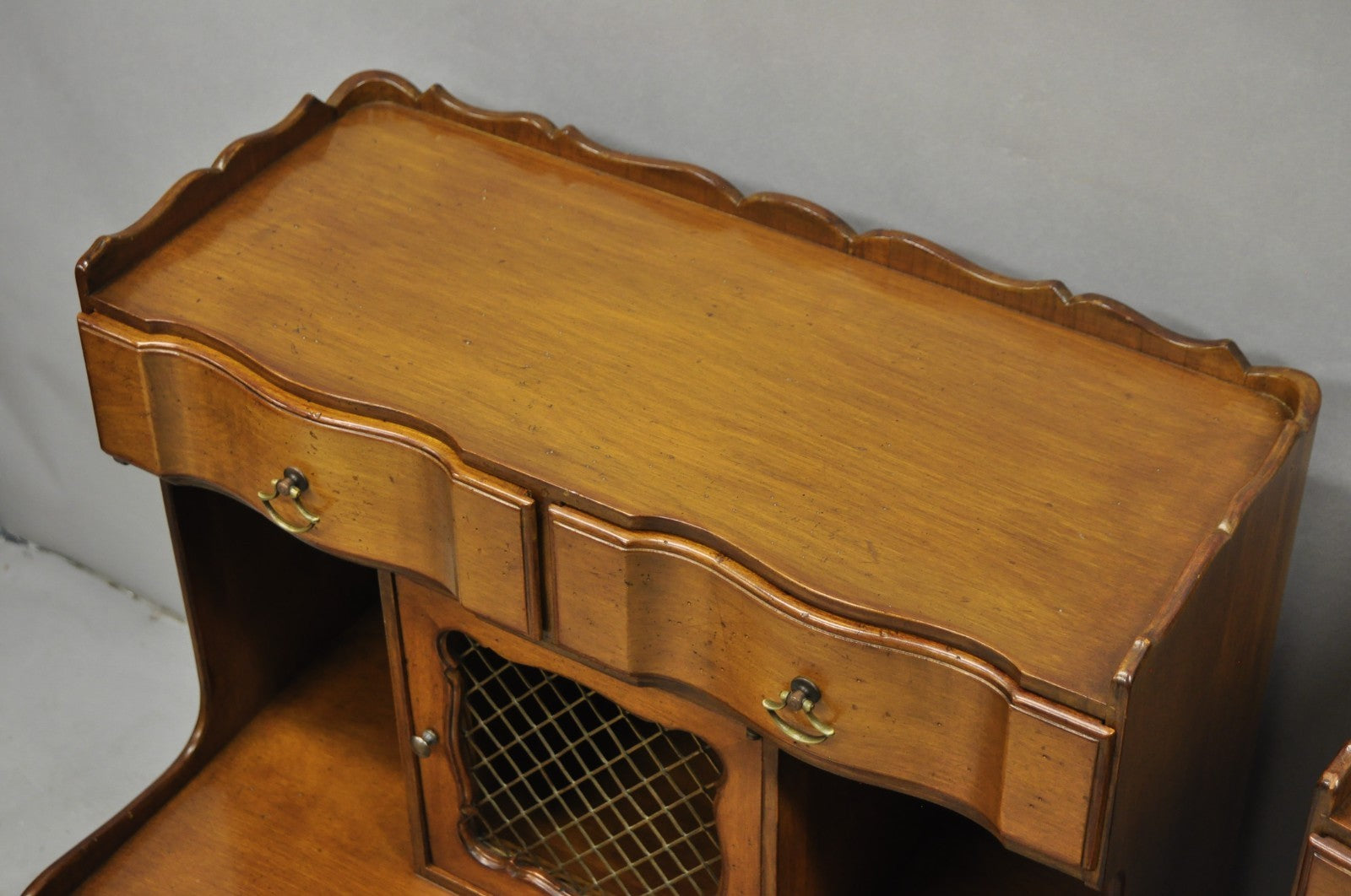 Vintage French Country Provincial Walnut Fruitwood Step Nightstands - a Pair