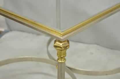 Vintage French Directoire Maison Jansen Style Steel Brass Low Square Side Table