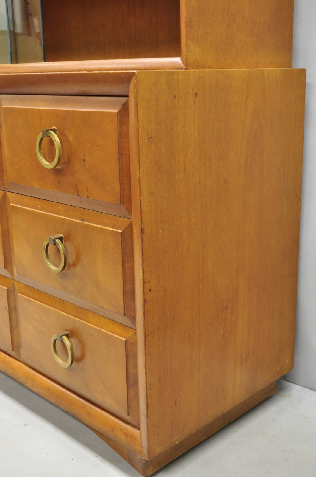 Vintage T.H. Robsjohn Gibbings for Widdicomb Mahogany Brass Ring China Cabinet