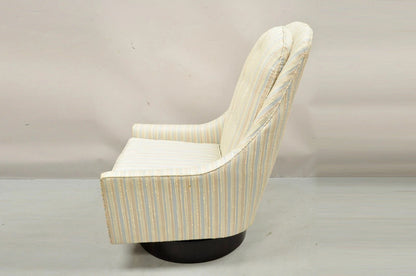 Mid Century Modern Milo Baughman Style Wooden Swivel Base Club Lounge Chair