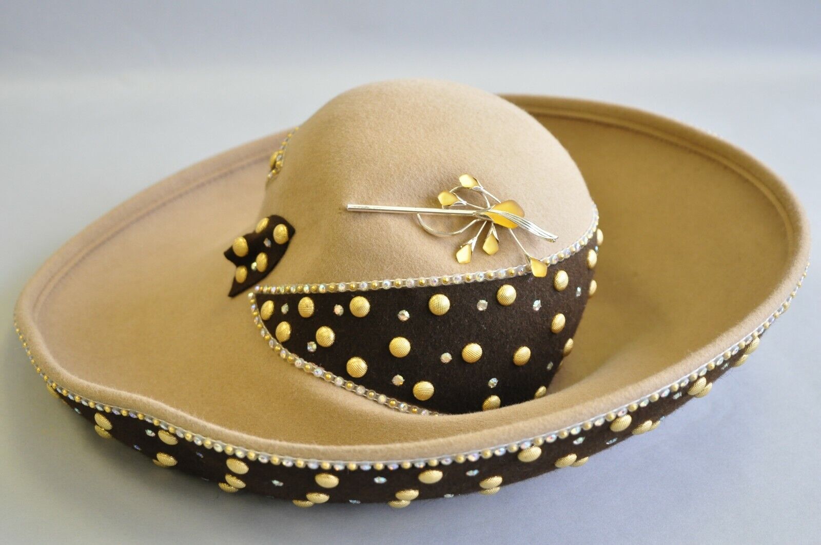 Vintage Jack McConnell Boutique Brown Camel Wool Wide Brim Church Derby Hat 