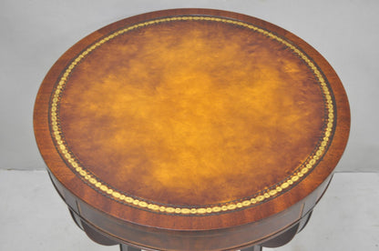 Vintage Weiman French Regency Round Mahogany Leather Top Saber Leg Side Table