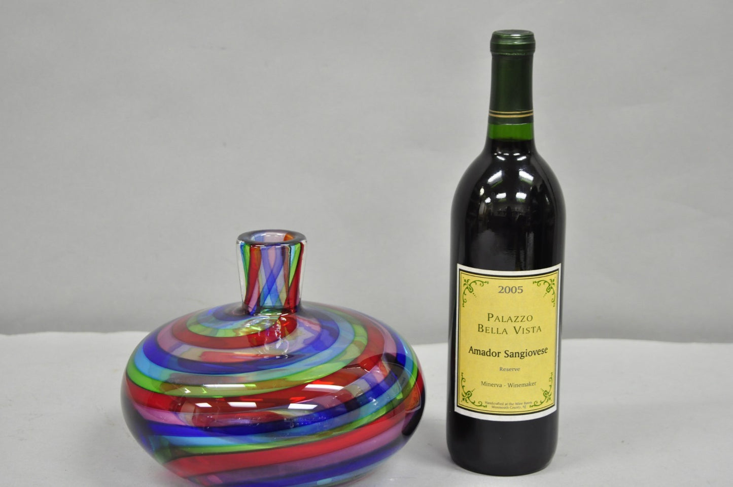 Vintage Mid Century Modern Italian Murano Style Rainbow Swirl Glass Vase