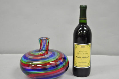 Vintage Mid Century Modern Italian Murano Style Rainbow Swirl Glass Vase