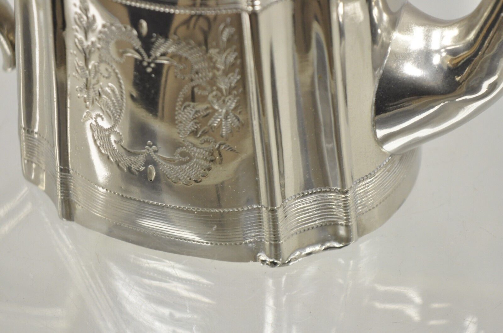 Antique Victorian Silver Plated Etched Coffee Pot Teapot
