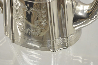 Antique Victorian Silver Plated Etched Coffee Pot Teapot