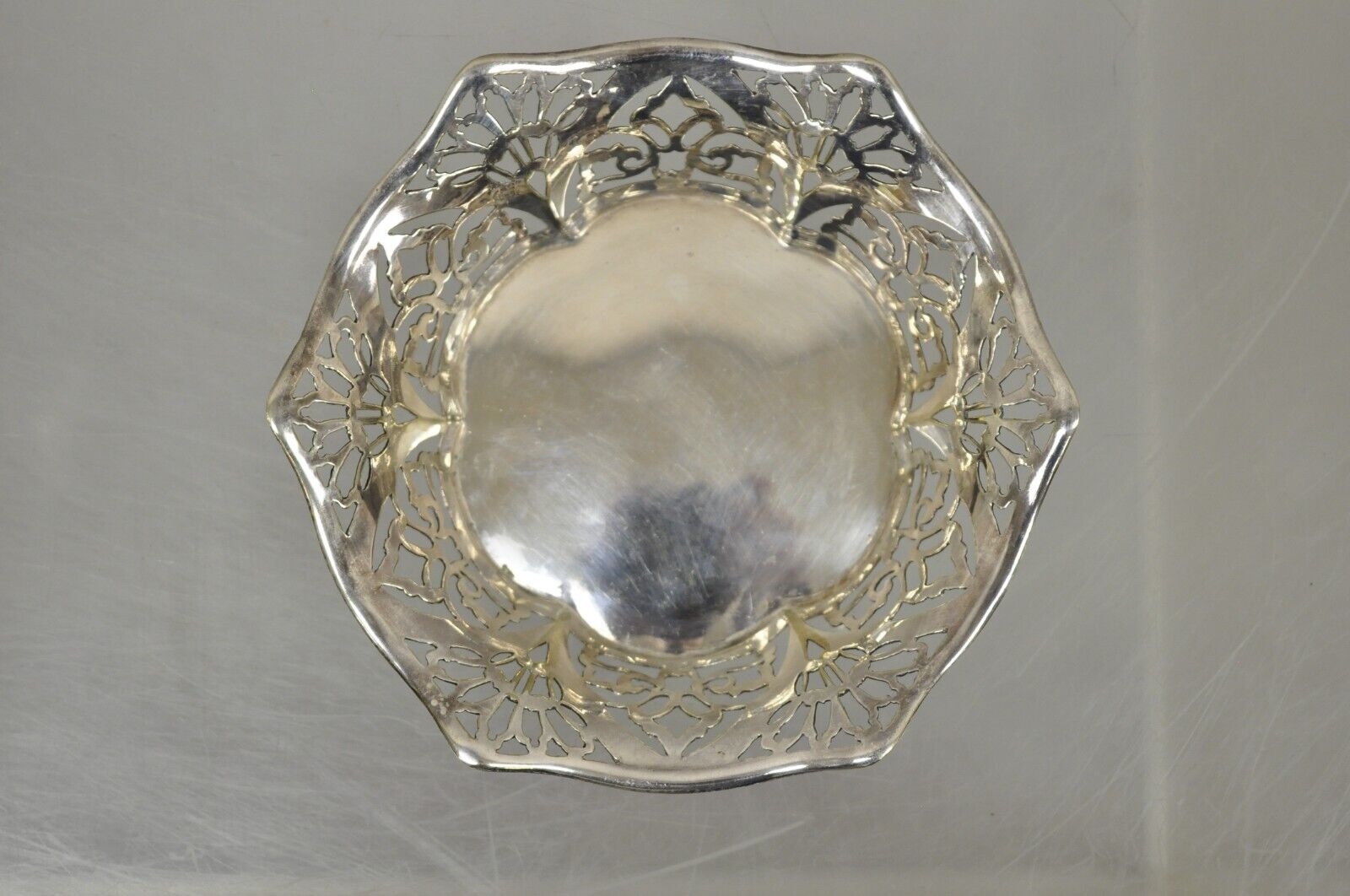 Vintage TBB England Silver Plate EPNS Small Floral Pierced Trinket Dish Bowl