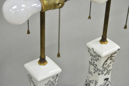 Porcelaine de Paris French Country Toile Porcelain Jardinierie Table Lamps Pair