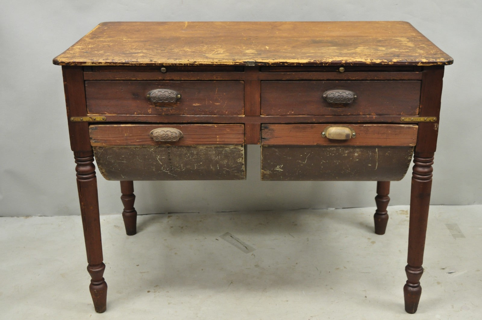 Antique French Country Primitive Possum Belly Pine Wood Bakers Work Table