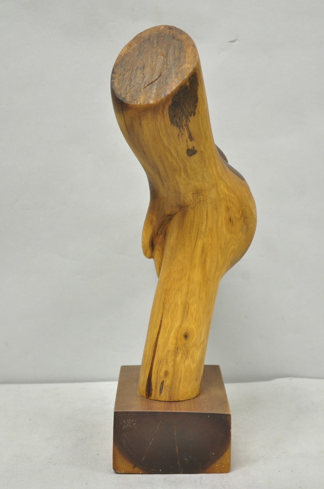Vintage Mid Century Modern 19" Male Nude Abstract Solid Carved Wood Sculpture