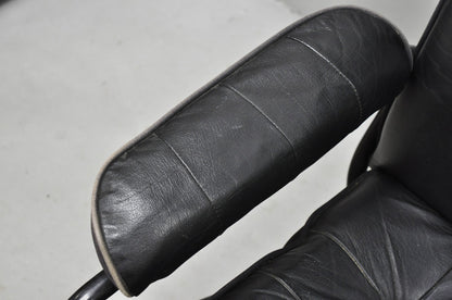 Vintage Black Leather Ekornes Stressless Style Swivel Recliner Lounge Chair