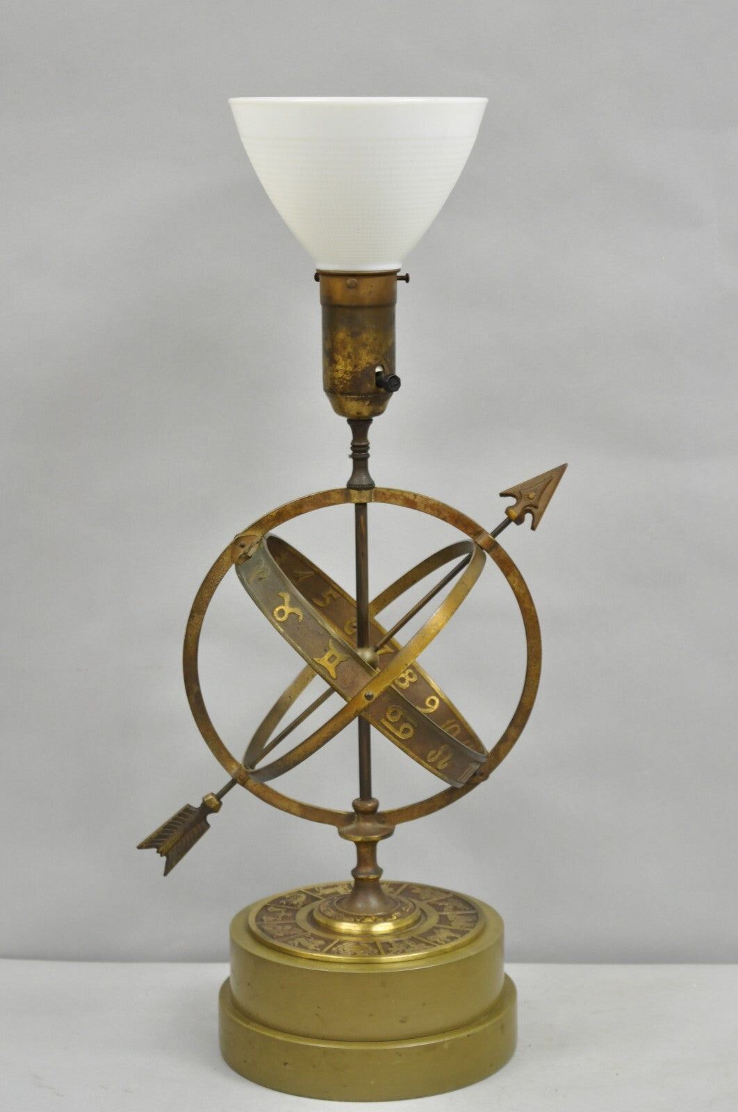 Vintage Neoclassical 3D Armillary Astrological Zodiac Bronze Patina Table Lamp