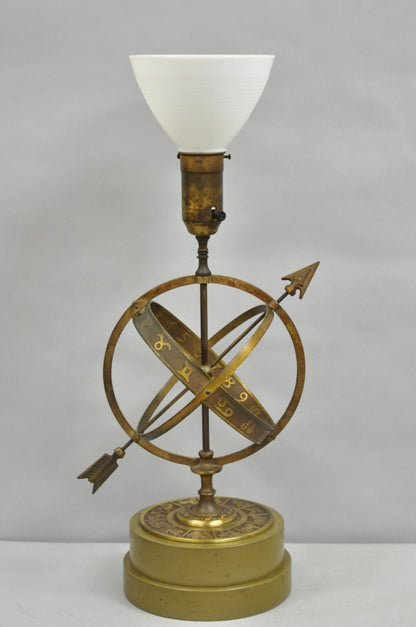 Vintage Neoclassical 3D Armillary Astrological Zodiac Bronze Patina Table Lamp