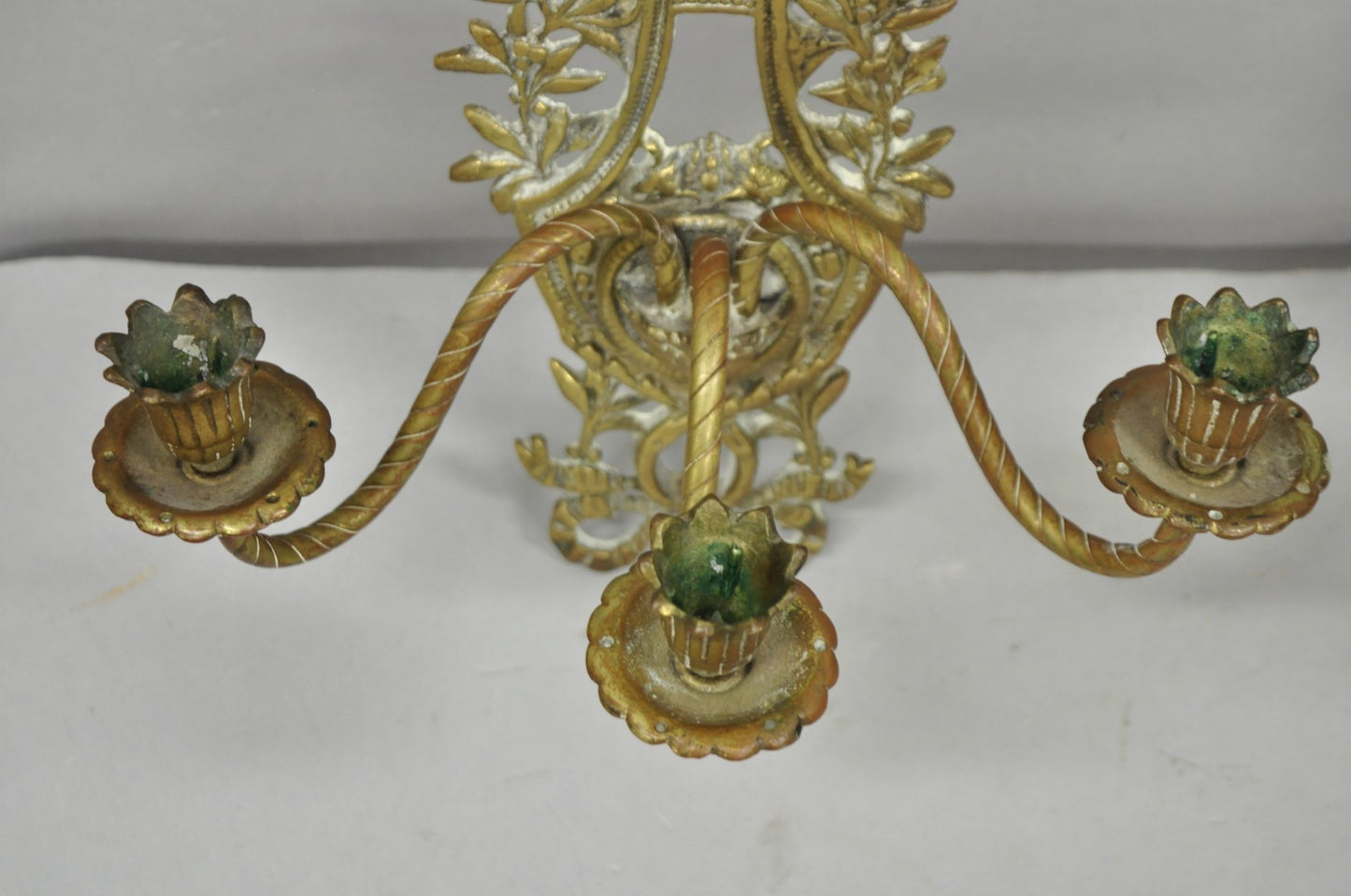 Antique French Louis XV Style Figural Bronze Candelabra Wall Sconces - a Pair