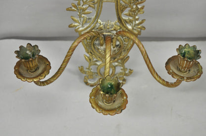 Antique French Louis XV Style Figural Bronze Candelabra Wall Sconces - a Pair