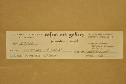 Itzhak Nesher (Austrian Israeli b 1929) "String Group" Judaica Watercolor Signed