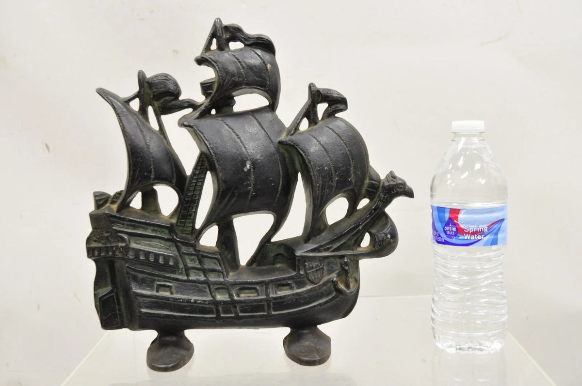 Antique Victorian 1930 Creation Co Cast Iron Figural Ship Boat Door Stop (B)