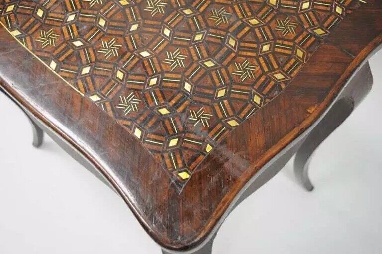 French Louis XV Napoleon III Rosewood Brass Inlay Vanity Nightstand Sewing Table