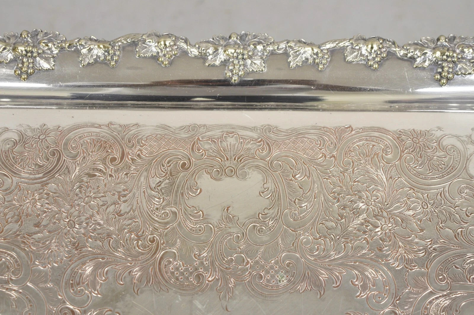 Antique English Victorian Grapevine & Cluster Twin Handle Serving Platter Tray