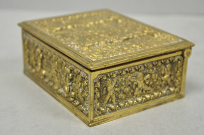 Antique Louis XV Style Brass Bronze Cherub Vanity Jewelry Tobacco Box Humidor