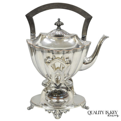 Antique English Art Nouveau Silver Plated Tilting Tea Kettle Pot on Stand