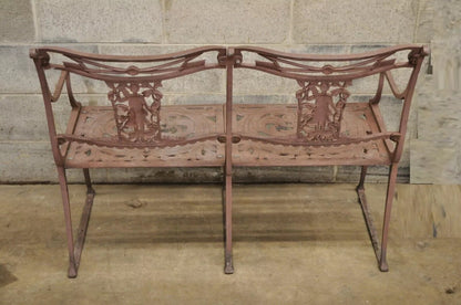 Italian Neoclassical Cast Aluminum Figural Garden Bench Settee attributed Molla