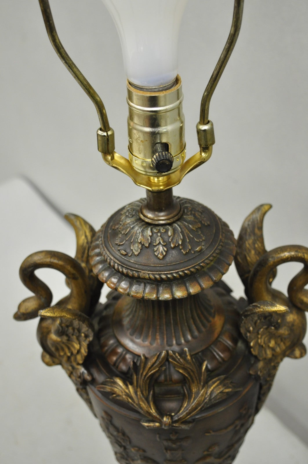 Antique French Neoclassical Style Bronze Figural Swans Table Lamp Signed Picault