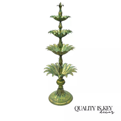 Italian Hollywood Regency Green Gold Tole Metal Palm Leaf 60" Sculpture Statue