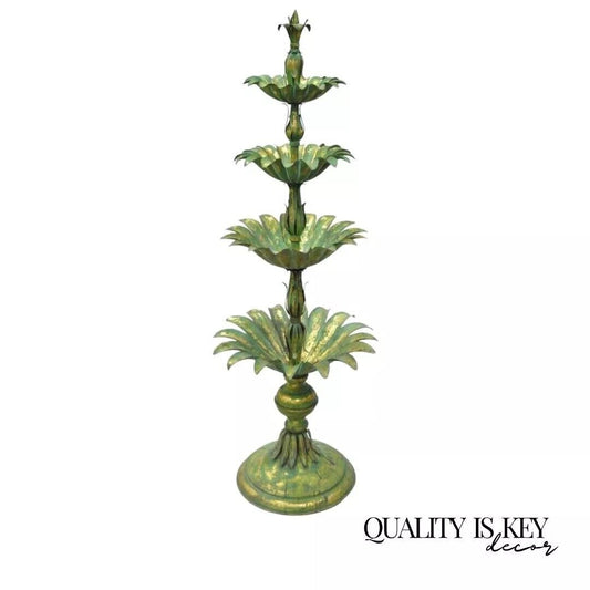 Italian Hollywood Regency Green Gold Tole Metal Palm Leaf 60" Sculpture Statue