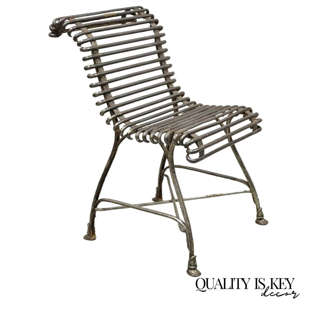 Antique Sauveur Arras French Wrought Cast Iron Spine Scrolling Garden Side Chair