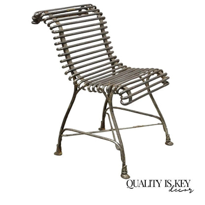 Antique Sauveur Arras French Wrought Cast Iron Spine Scrolling Garden Side Chair