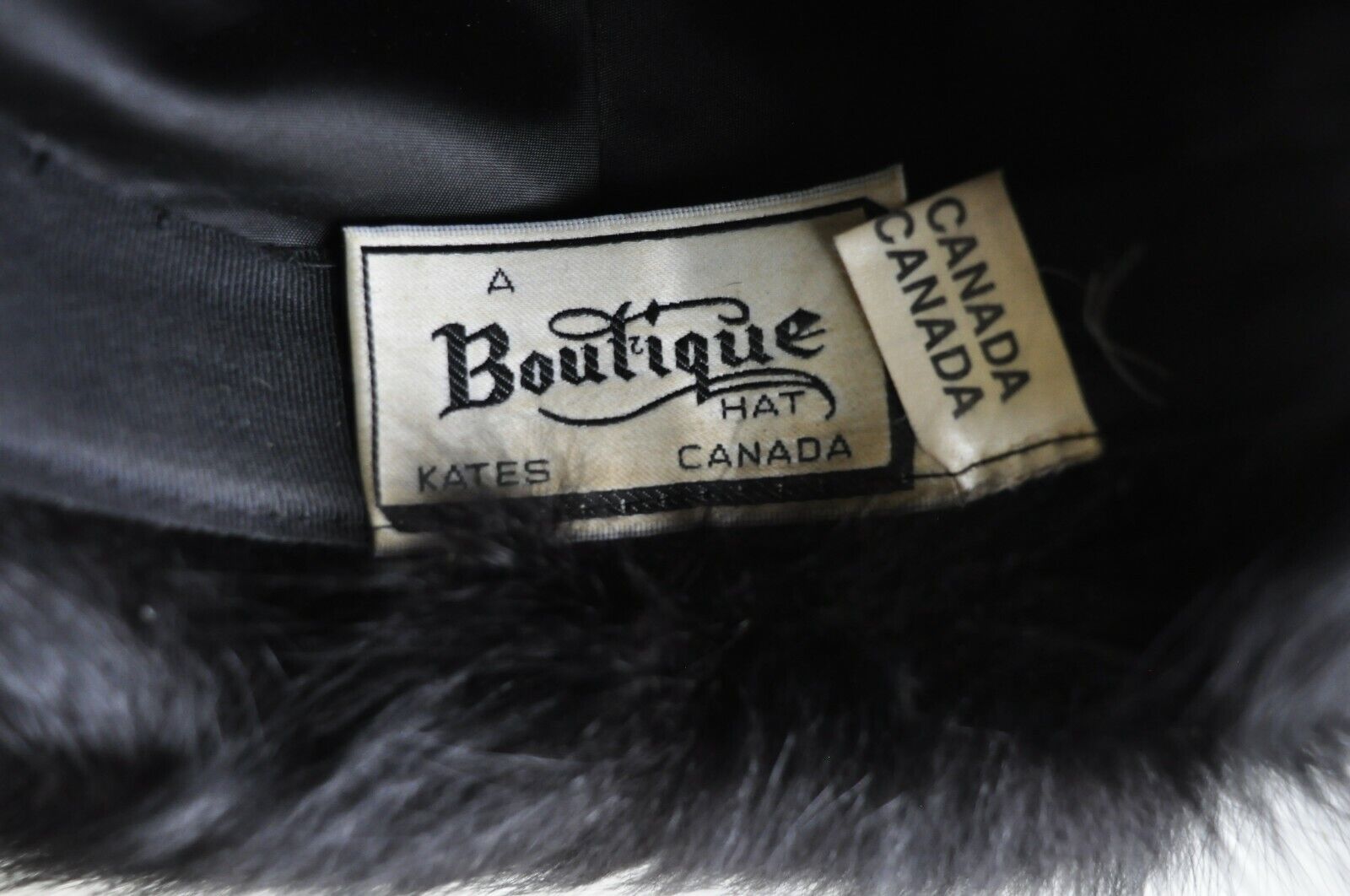 Vintage Boutique Kate's Canada Black Leather Snakeskin Mink Fur Church Derby Hat