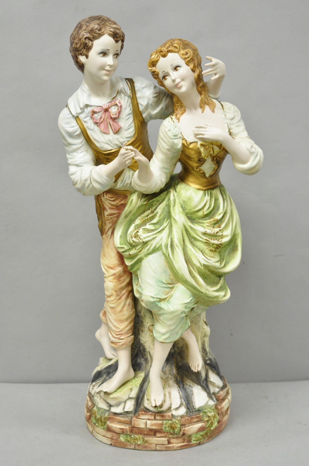 Vintage 1964 Azzolin Brothers Ceramic Boy & Girl Large Courting Statue Figurine