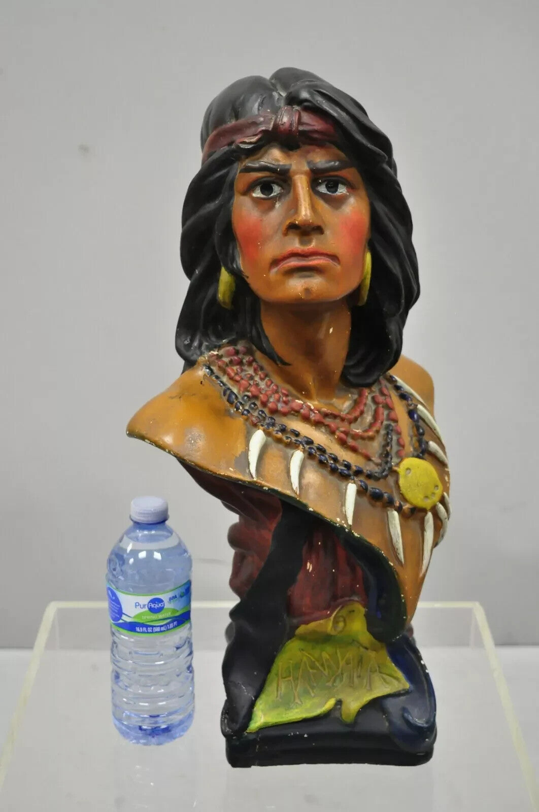 Vintage Hiawatha Native American Chalkware Cigar Store 20" Sculpture Bust Figure