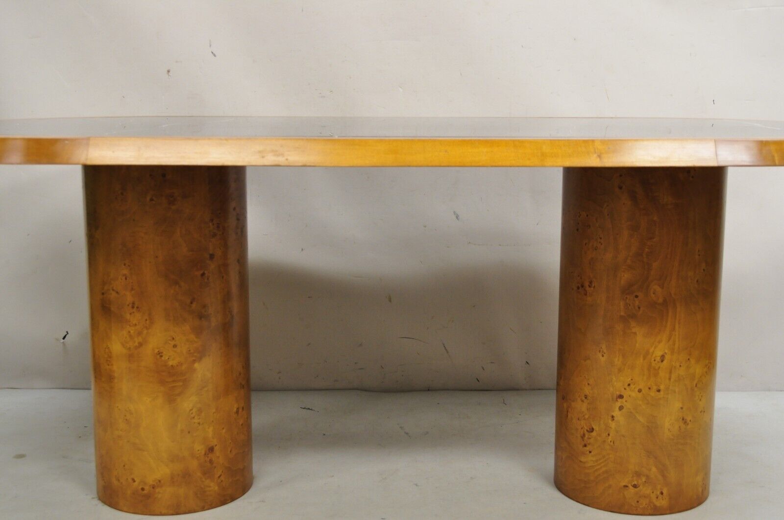 Italian Mid Century Modern Bloomingdale's Burl Wood Oval Marble Top Dining Table