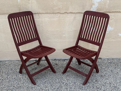 Slatted Teak Wood Garden Patio Folding Chairs by Outdoor Classics - Set of 4