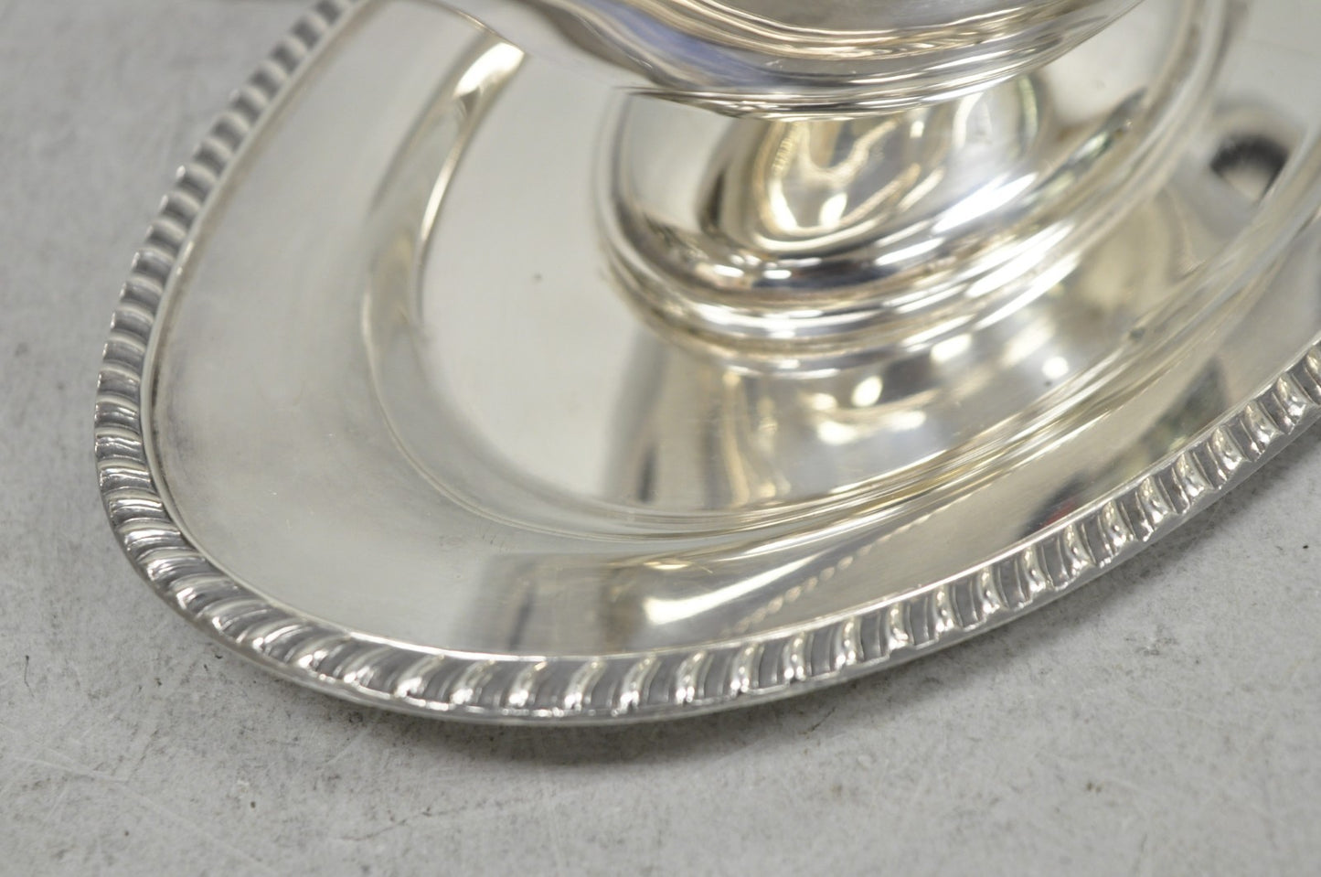 Vintage Crescent Victorian Silver Plated Gravy Sauce Boat on Attached Dish Plate