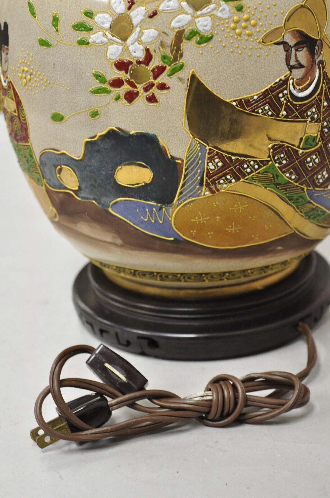 Vintage Japanese Samurai Porcelain Ginger Jar Small Chinoisserie Table Lamp