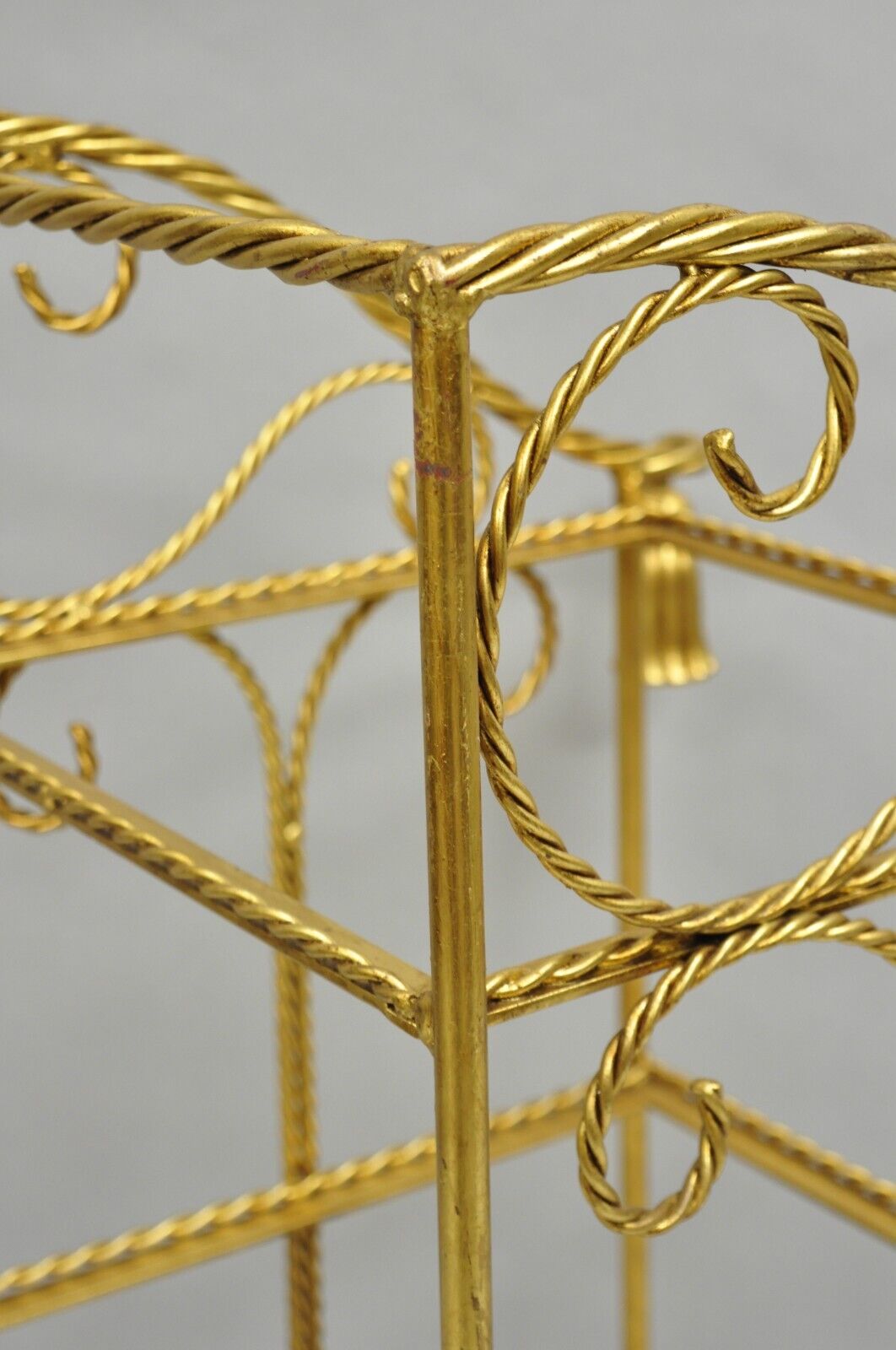 Italian Hollywood Regency Gold Gilt Iron Tassel 3 Tier Etagere Towel Rack Stand