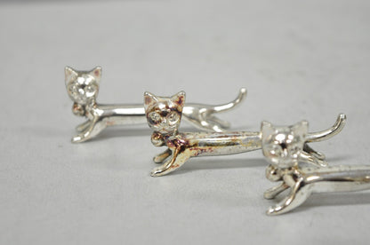 Vintage Art Deco Small Silver Plated Metal Figural Cat Knife Rests - Set of 5