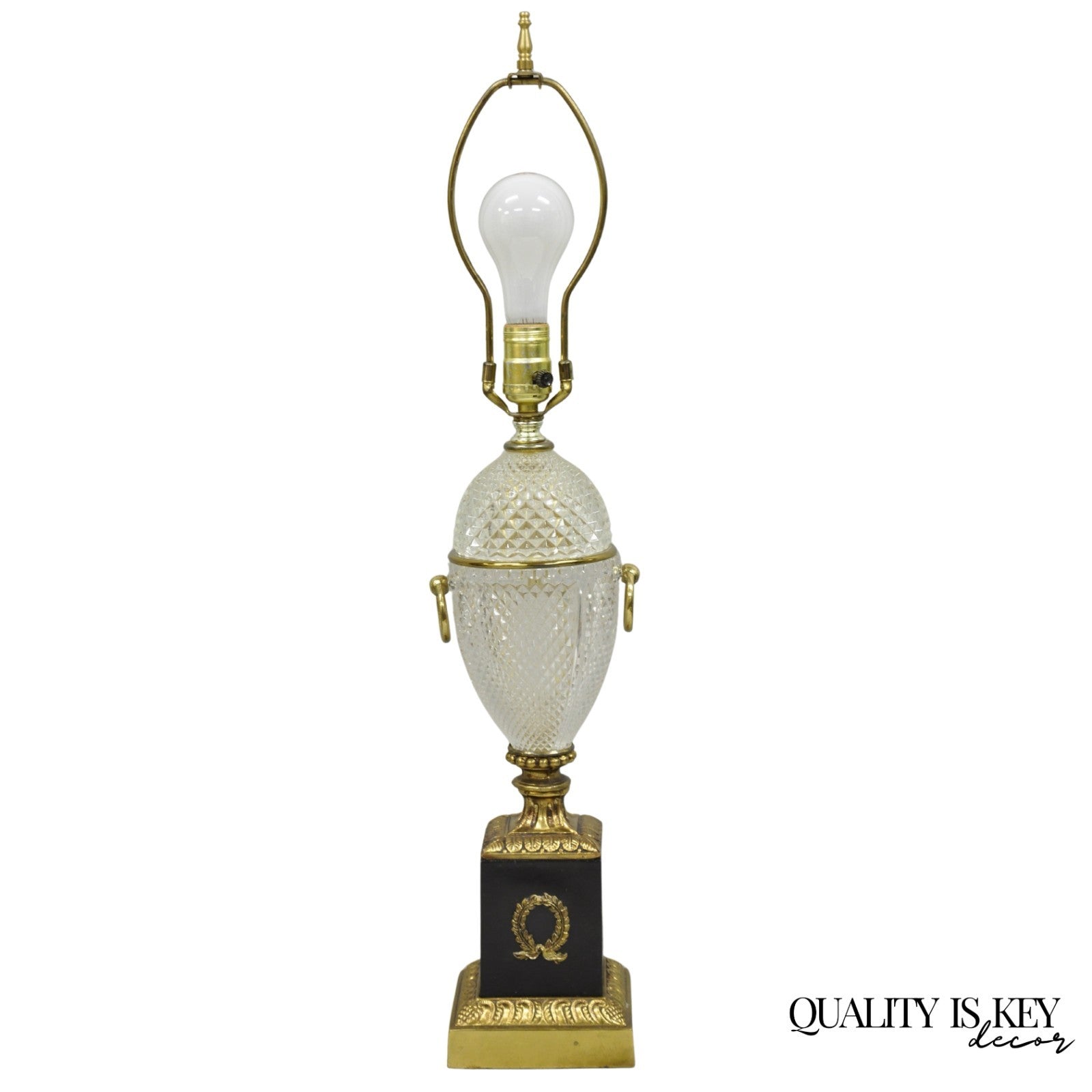 Vintage French Empire Neoclassical Style Crystal Glass Pineapple Table Lamp