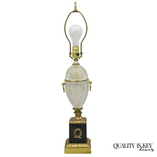 Vintage French Empire Neoclassical Style Crystal Glass Pineapple Table Lamp