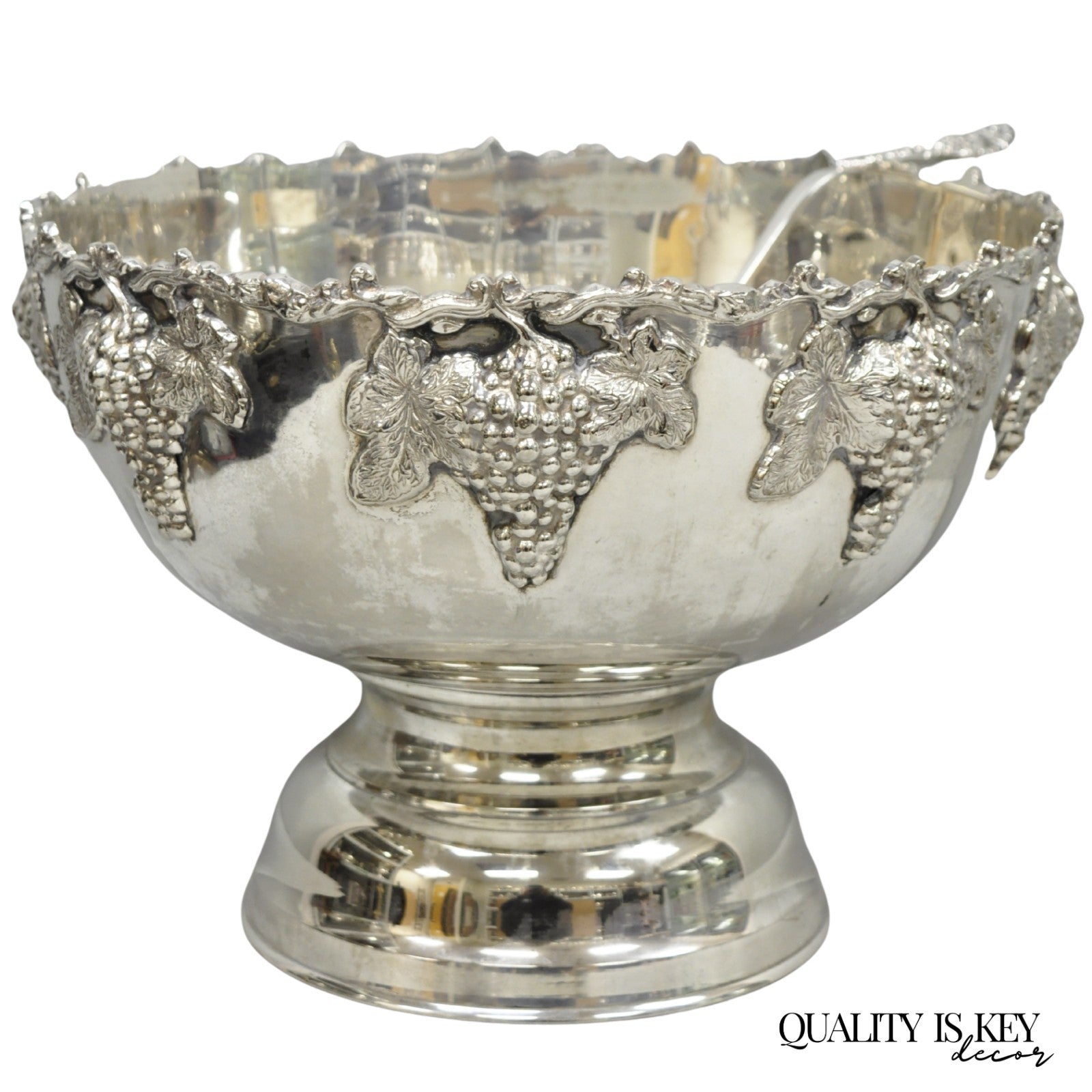 Vintage Grapevine Cluster Silver Plated Footed Punch Bowl Champagne Ice Bucket