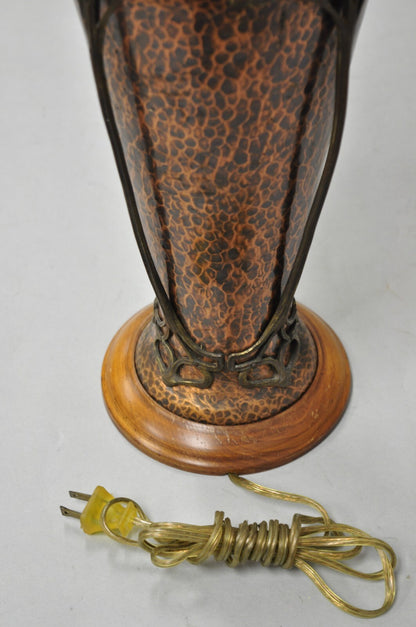 Antique WMF Jugendstil Art Nouveau Hand Hammered Copper Vase Table Lamp
