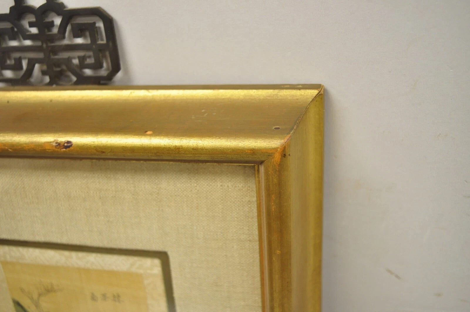 Vintage Asian Oriental Framed Art Prints with Narrow Gold Frames - a Pair